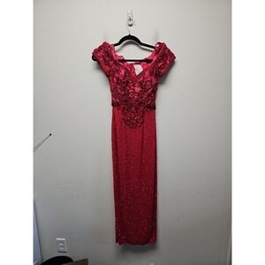 Alyce Designs Vintage 80s Pink Sequin Pageant Prom Party Formal Dress size 2 Zip